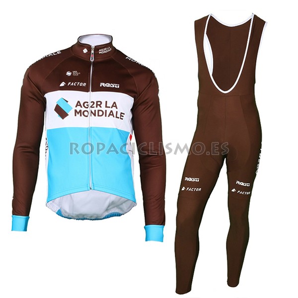 2018 Maillot Ag2r La Mondiale Tirantes Mangas Largas Marron